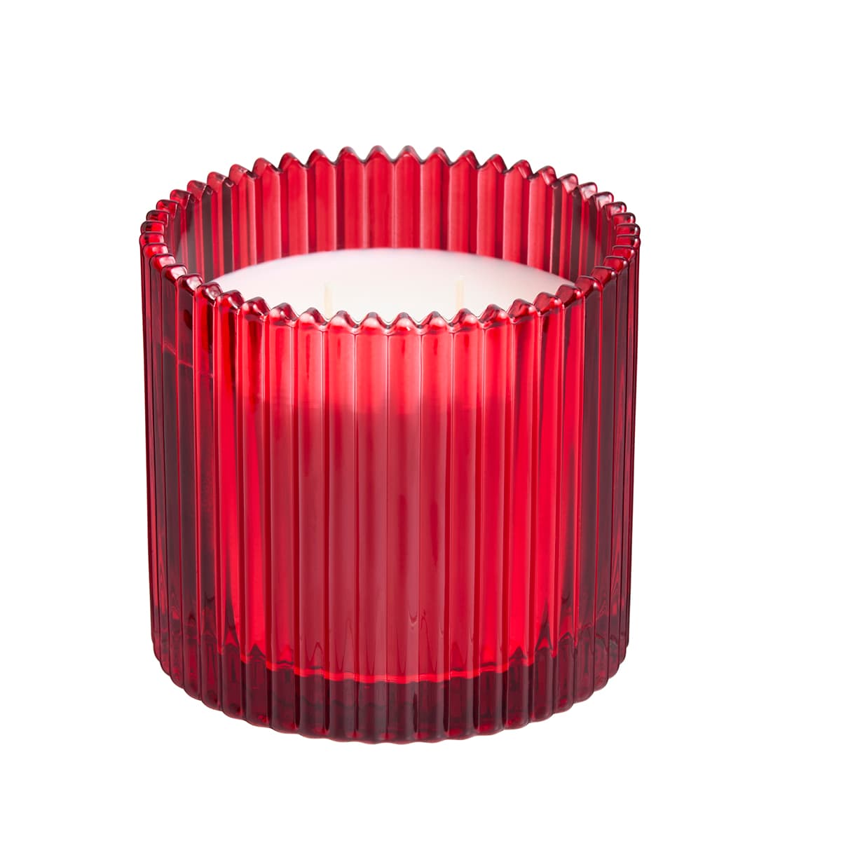 Mulberry Specialty Jar Candle, red glass rippled effect, shown against a white background.