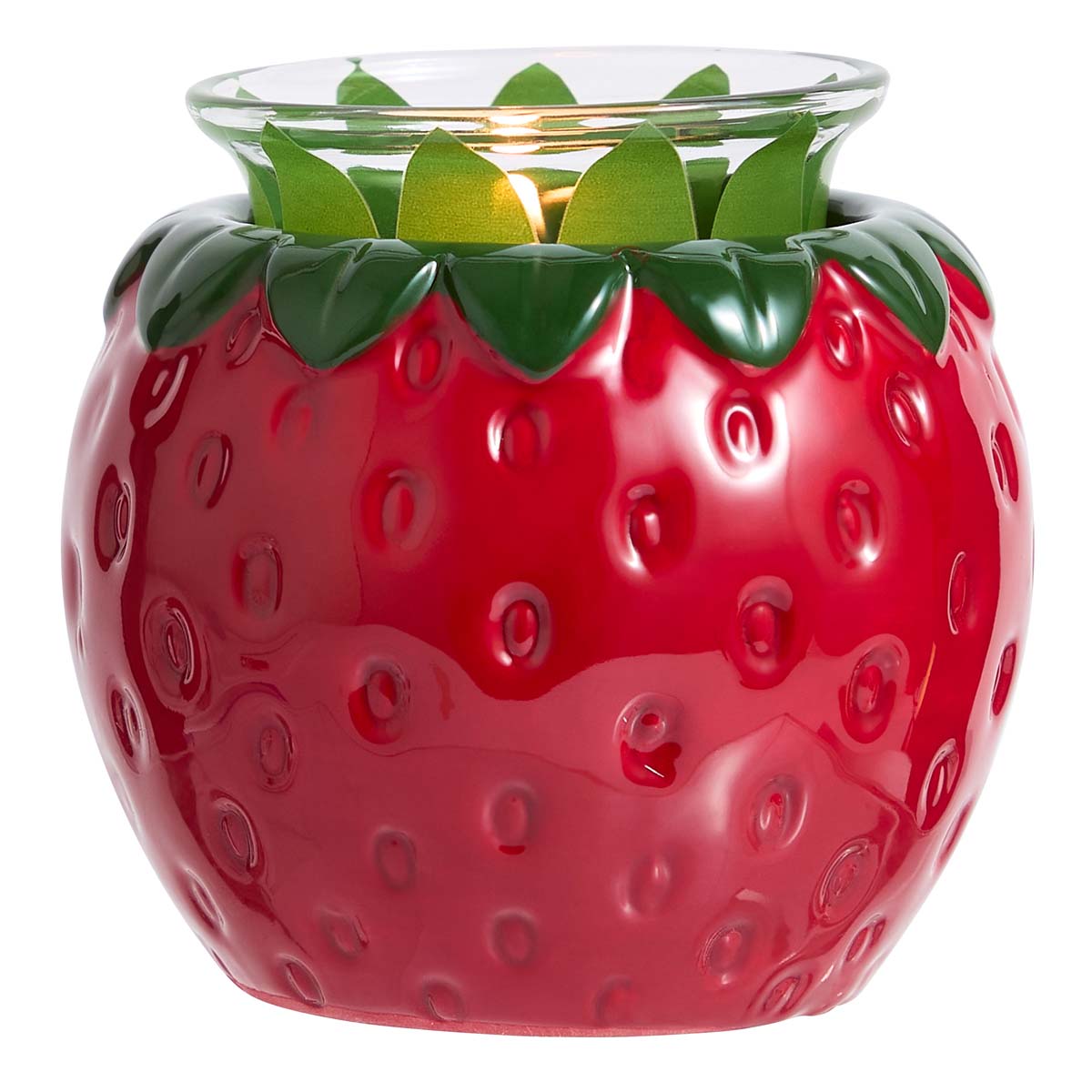 Strawberry Tealight/Votive Holder against a white background.