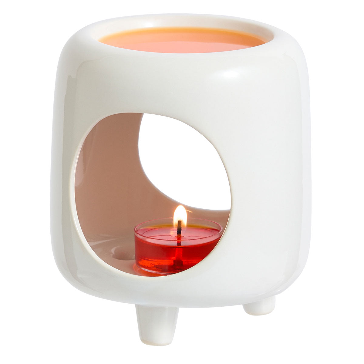 Mini Chiminea Fragrance Warmer with a lit tealight against a white background.