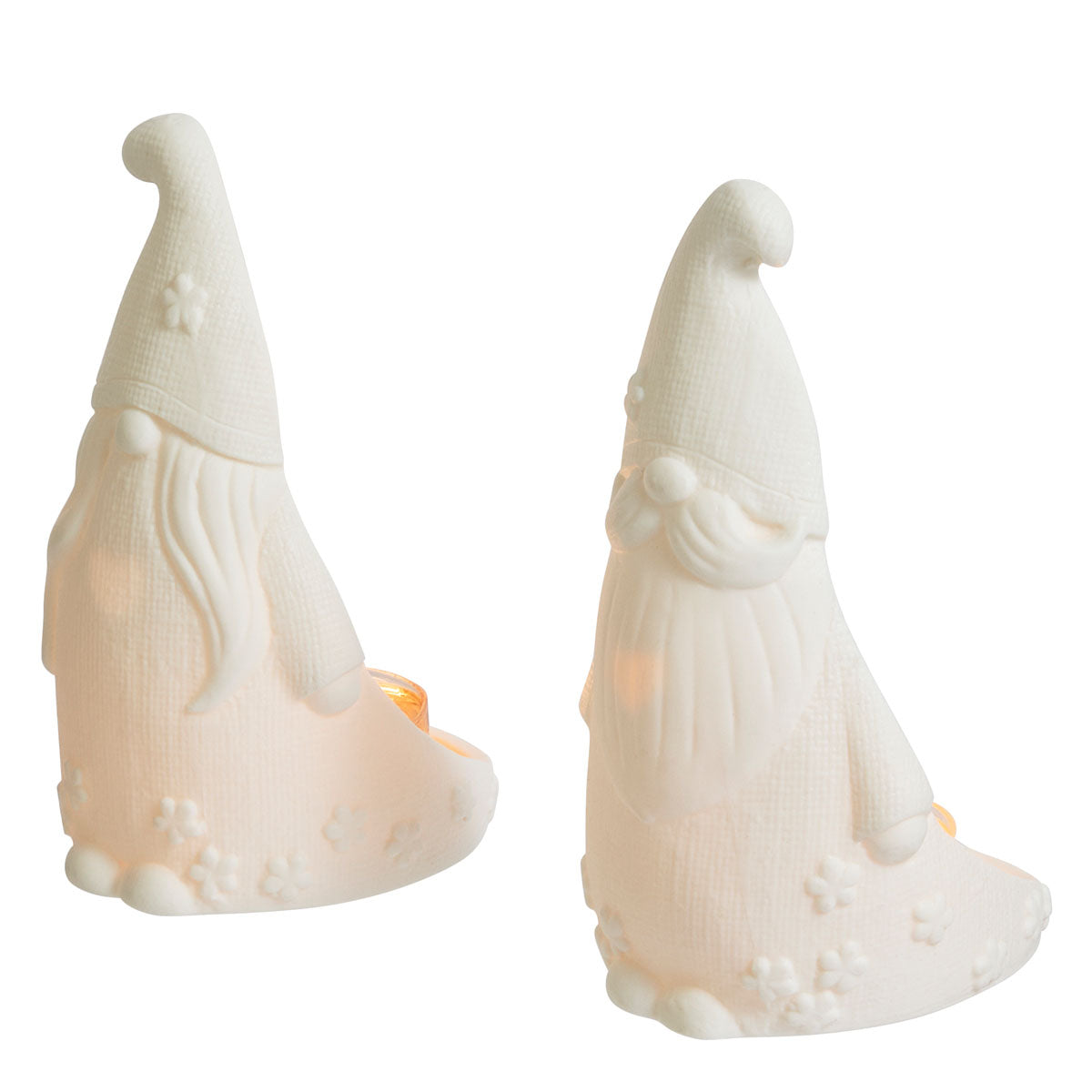 Gnome 'n Garden Tealight Holder Pair against a white background.