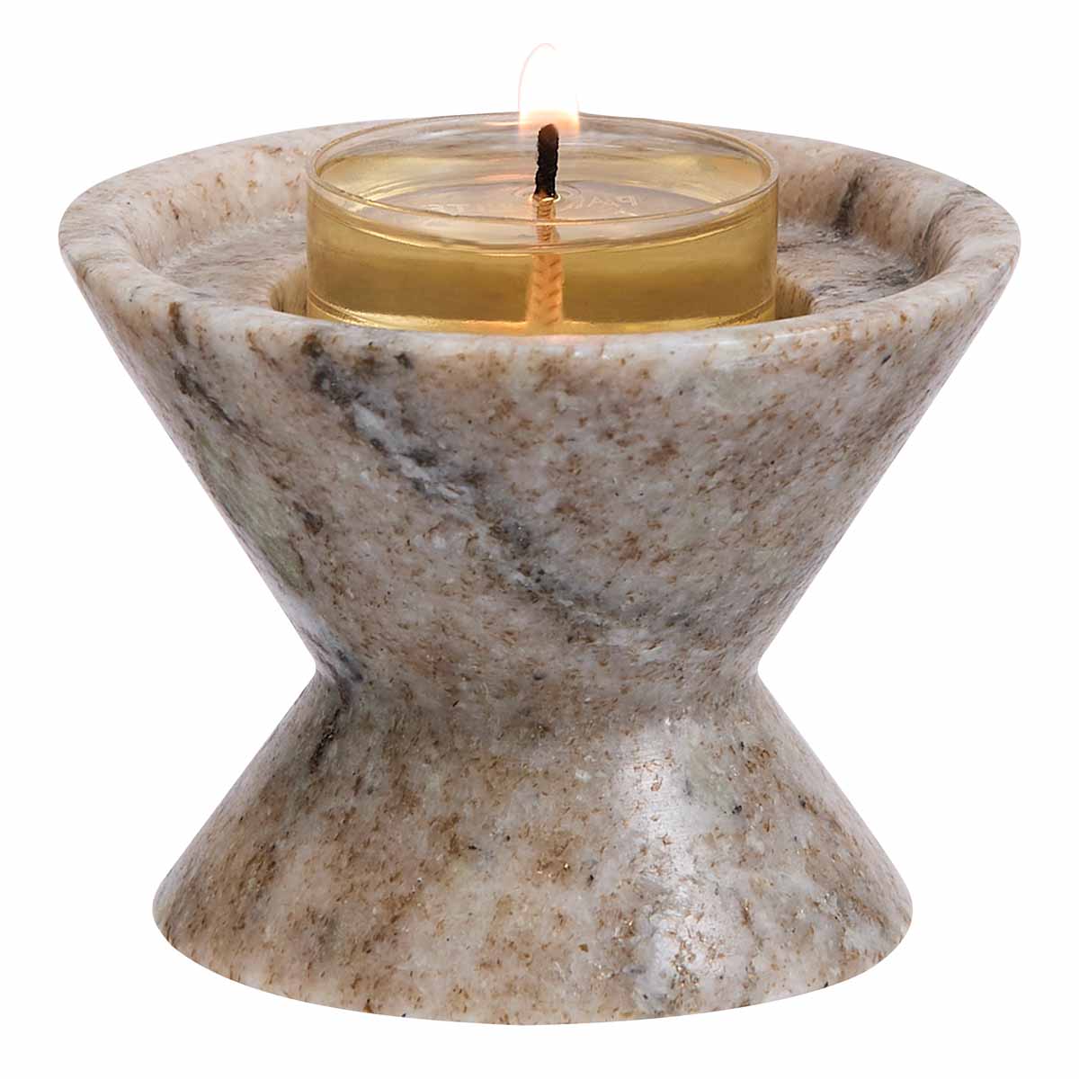 Unity Stone Candle Holder shown with a lit tealight against a white background.