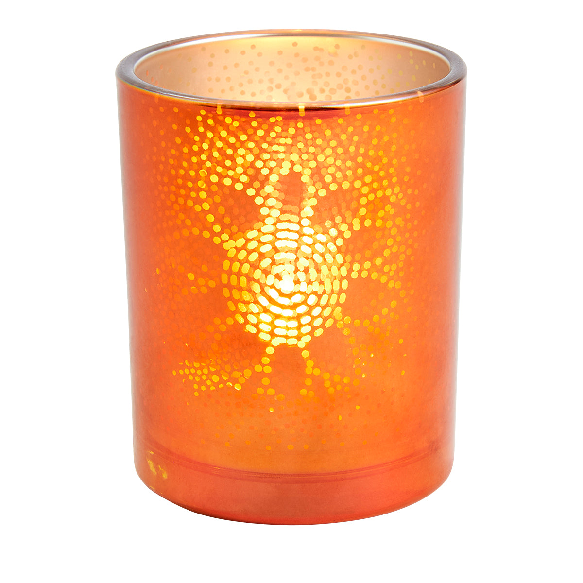 Sunflower Kisses Tealight Holder, orange holder against a white background.