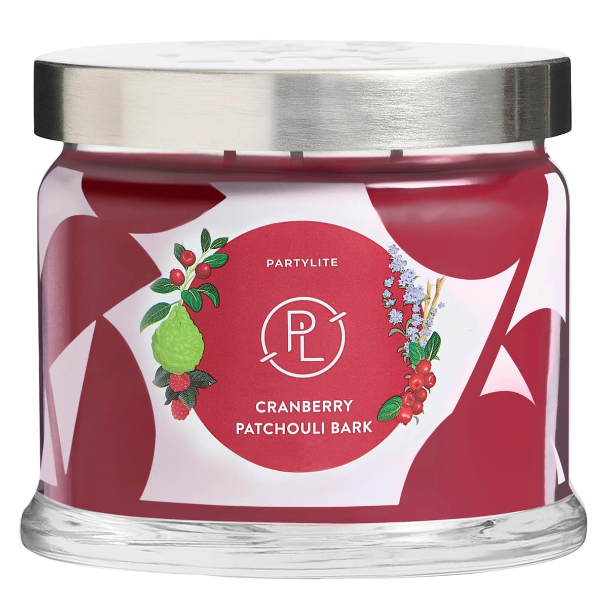 Cranberry Patchouli Bark 3-Wick Jar Candle against a white background