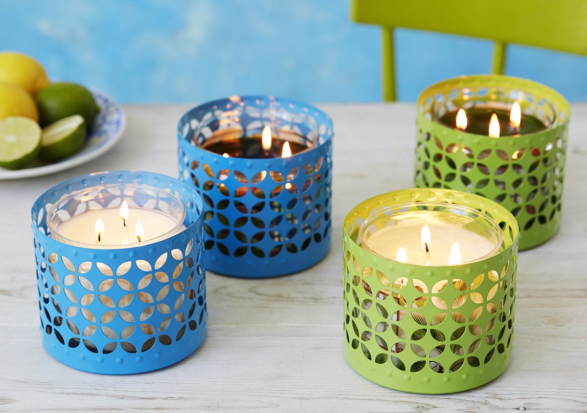 Blue Pierced Jar Candle Holder