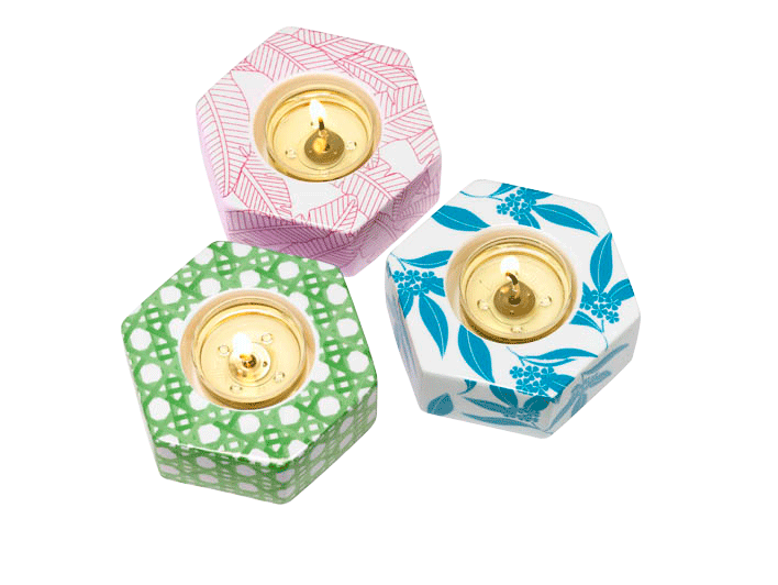 Ceramic Hexagon Tealight Candle Holder Trio