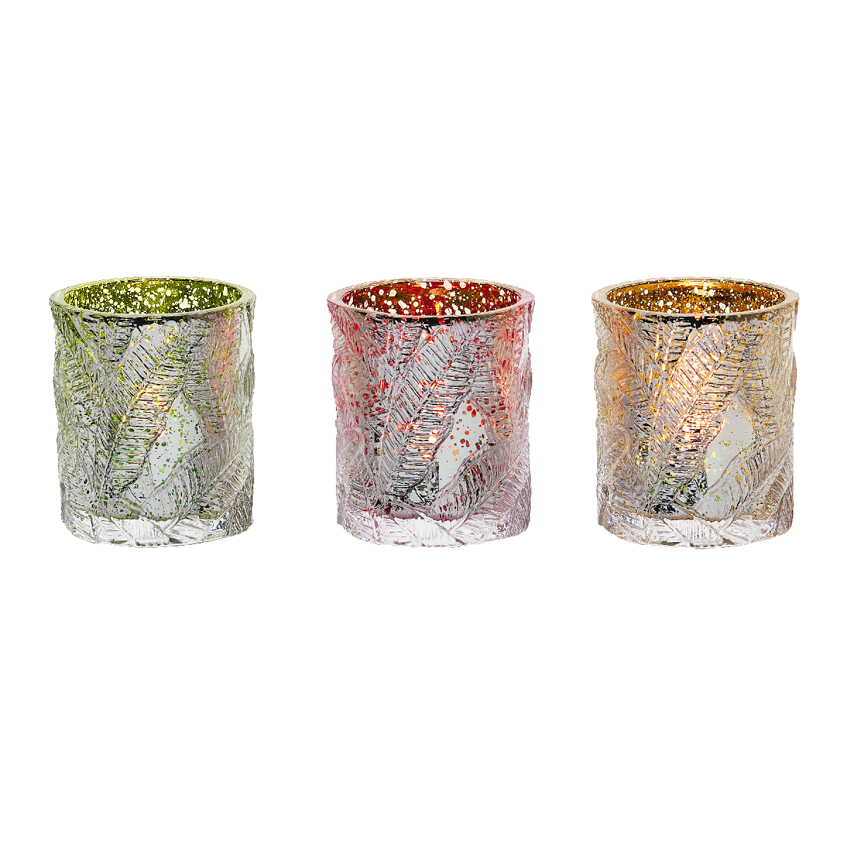 Glass Palm Tealight Candle Holder Trio