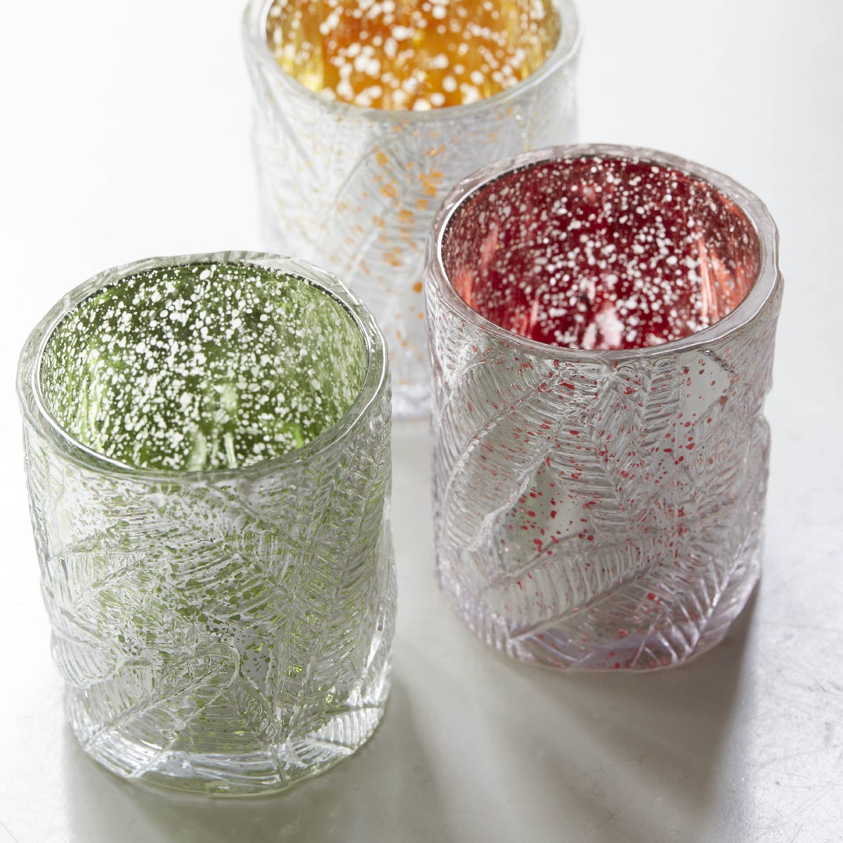 Glass Palm Tealight Candle Holder Trio