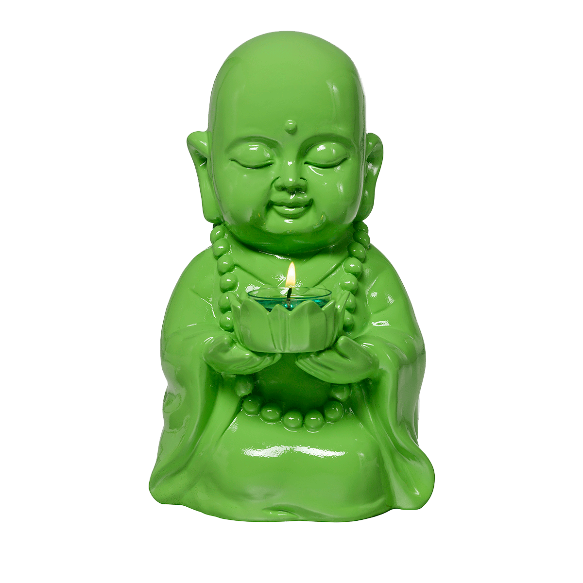 Happy Buddha Tealight Candle Holder - Green