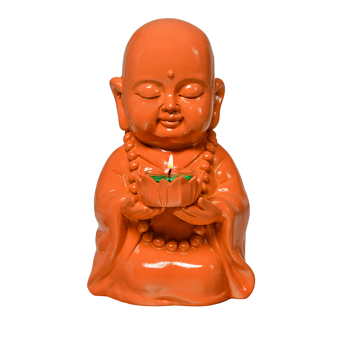 Happy Buddha Tealight Holder - Orange