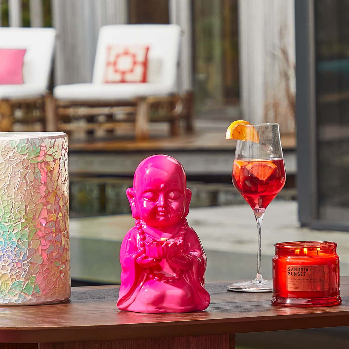 Happy Buddha Tealight Holder - Pink