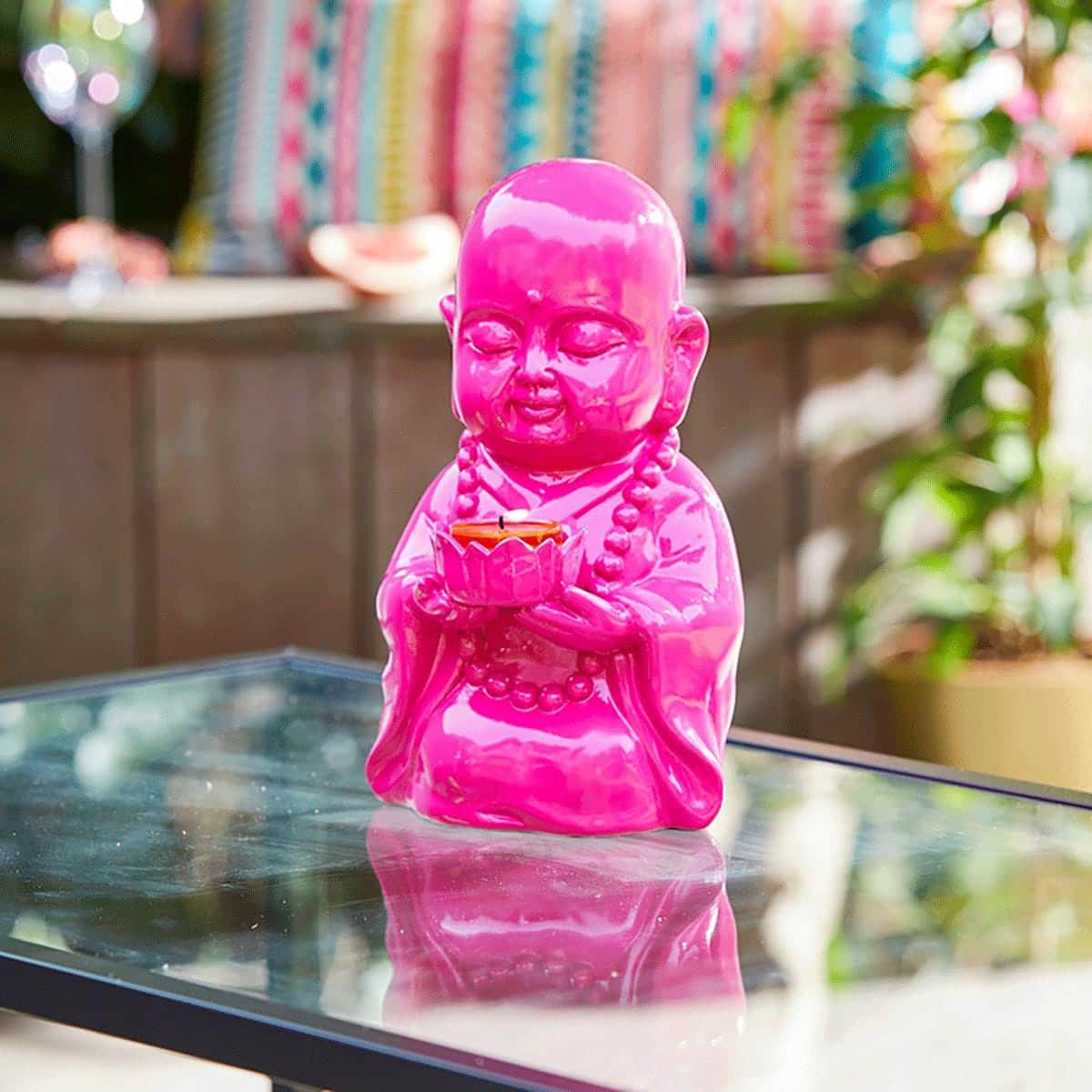Happy Buddha Tealight Holder - Pink