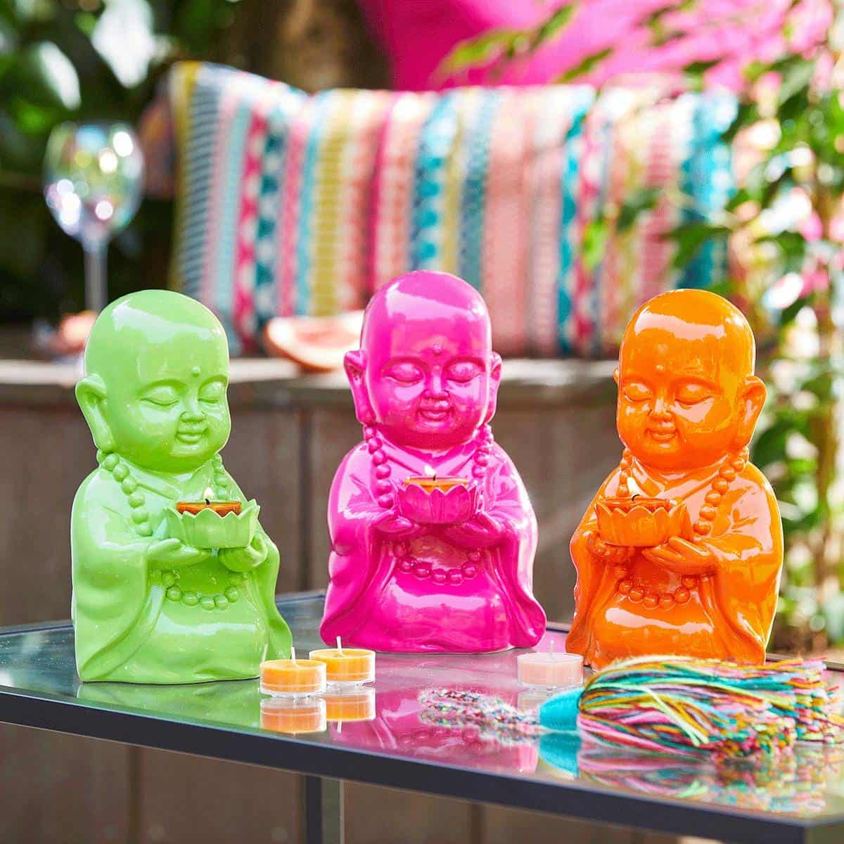 Happy Buddha Tealight Holder - Pink