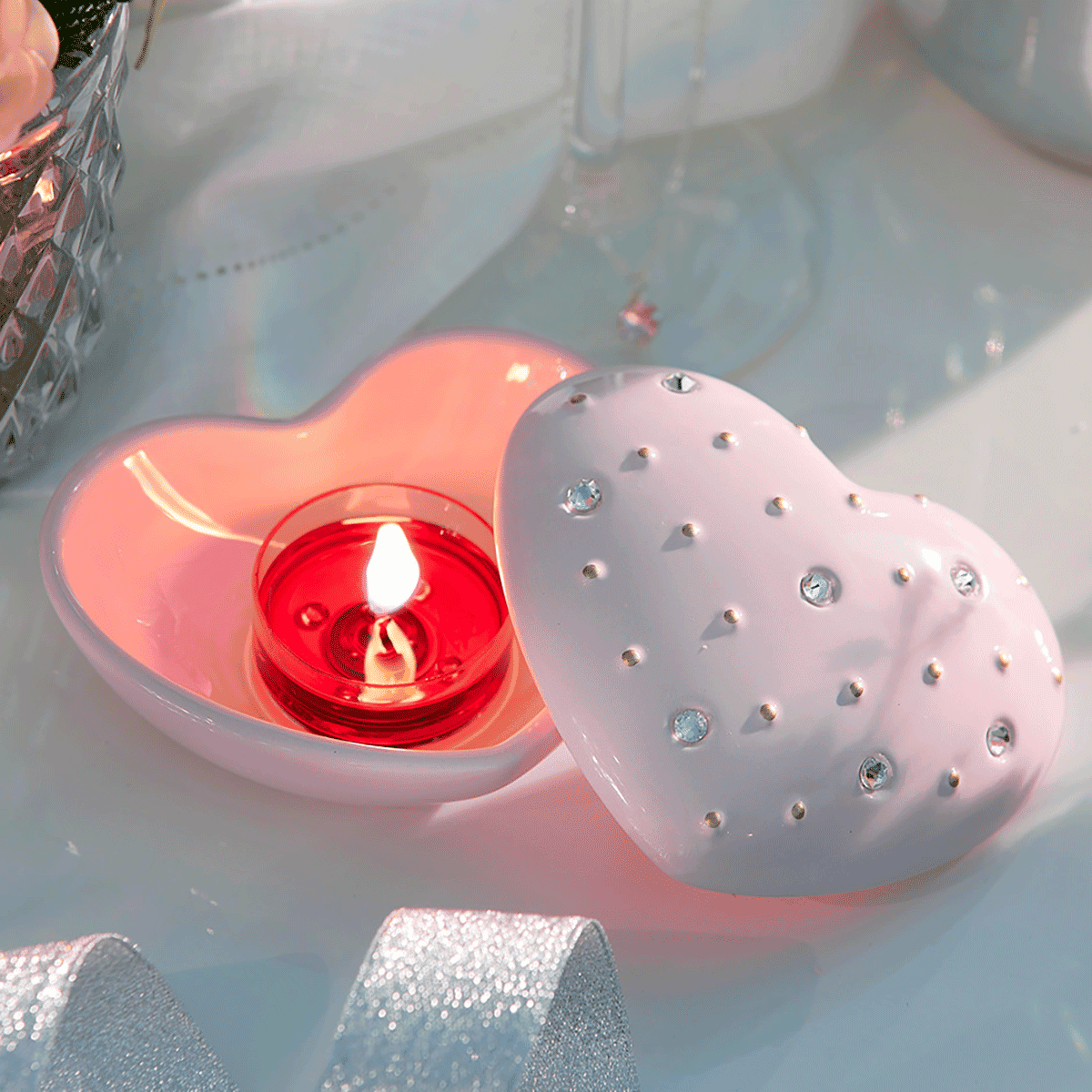 Opulent Pink Heart Tealight Holder