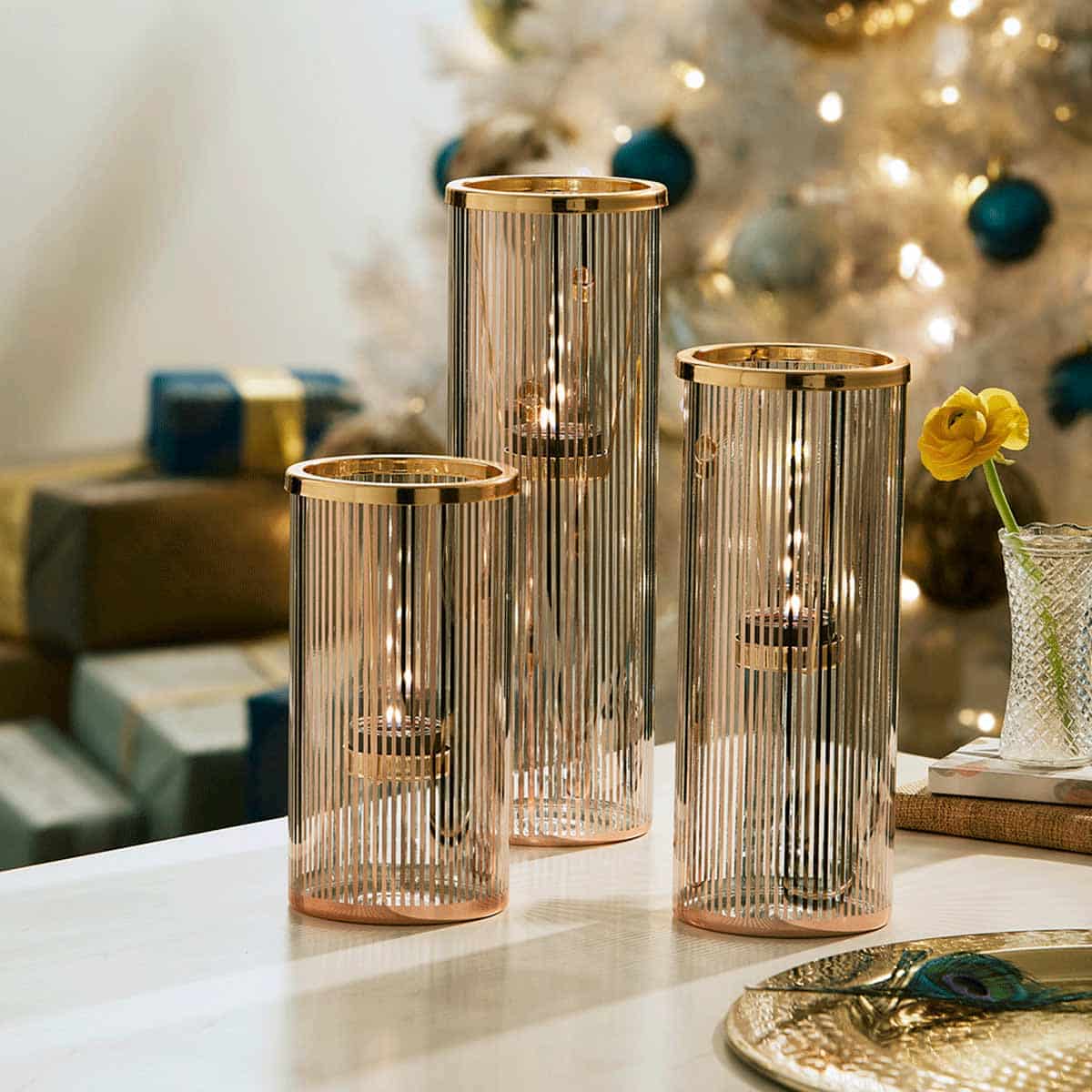Pinstripe Glam Tealight Holder Trio