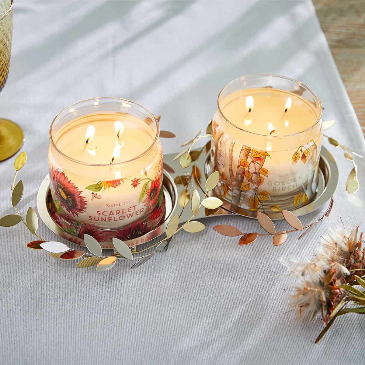 Shimmering Leaves Double Jar Candle Holder