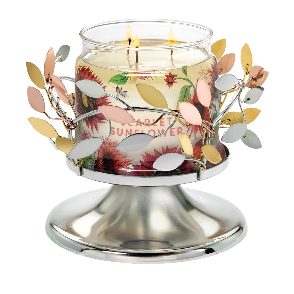 Shimmering Leaves Pedestal Jar Candle Holder