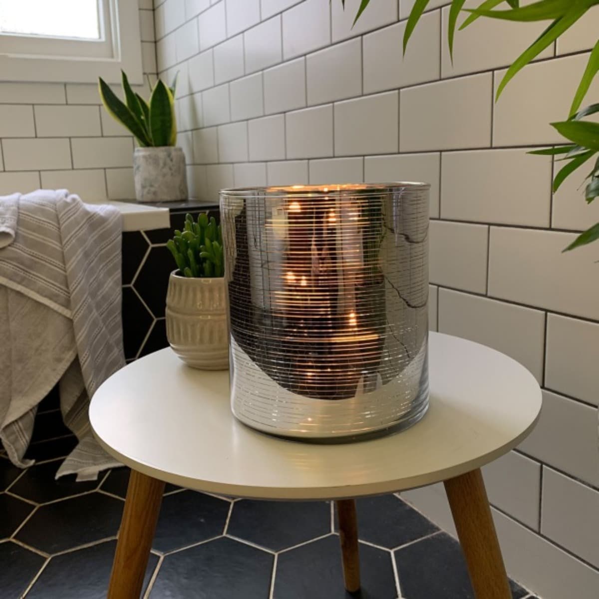 Silver Bands Hurricane Candle Holder