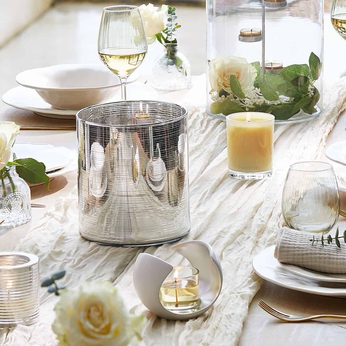 Silver Bands Hurricane Candle Holder