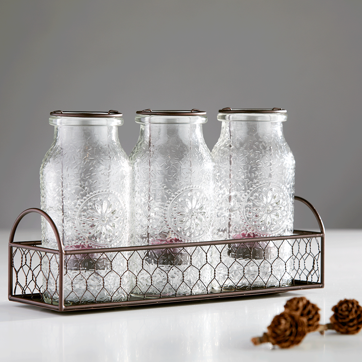 Vintage Milk Bottle Tealight Holder Set