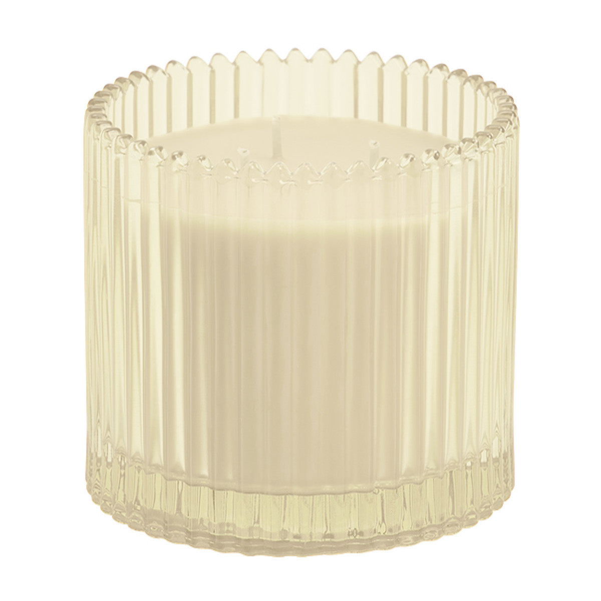 Iced Snowberries  ribbed glass jar candle holder on a white background.
